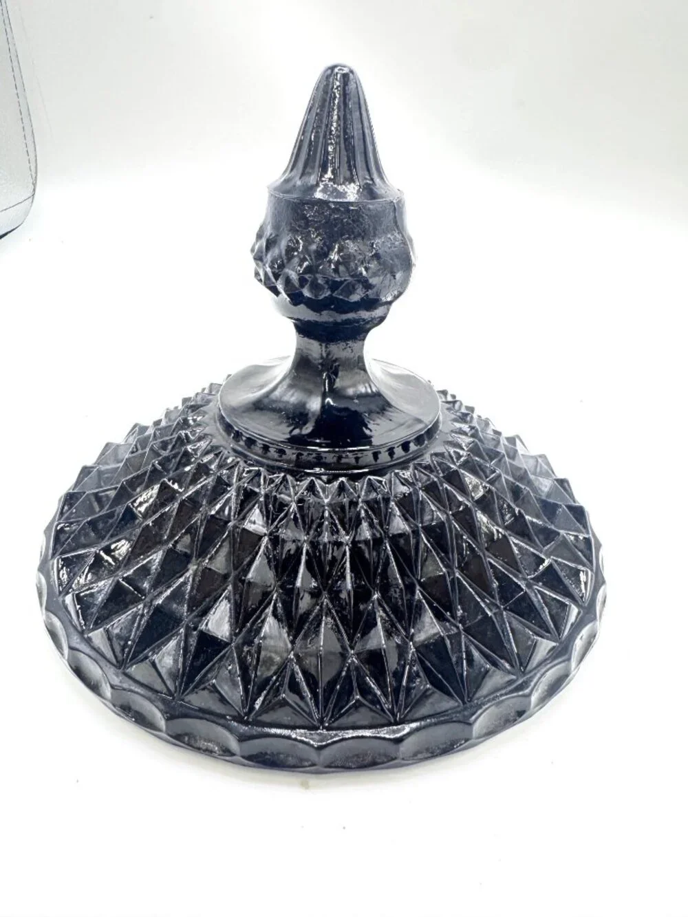 Vintage Lid ONLY Indiana Glass Diamond Point Cameo Black Pressed Glass. 6